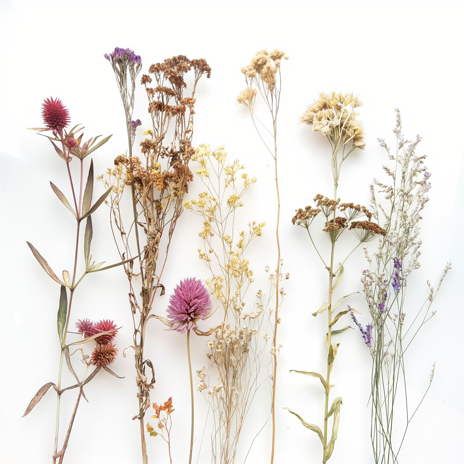 Dried botanical stems against a plain wall