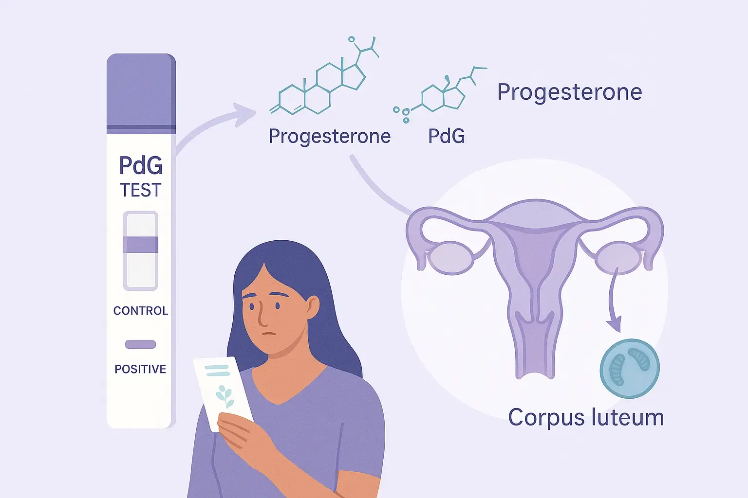 illustration showing a PdG test strip with a positive result in the foreground